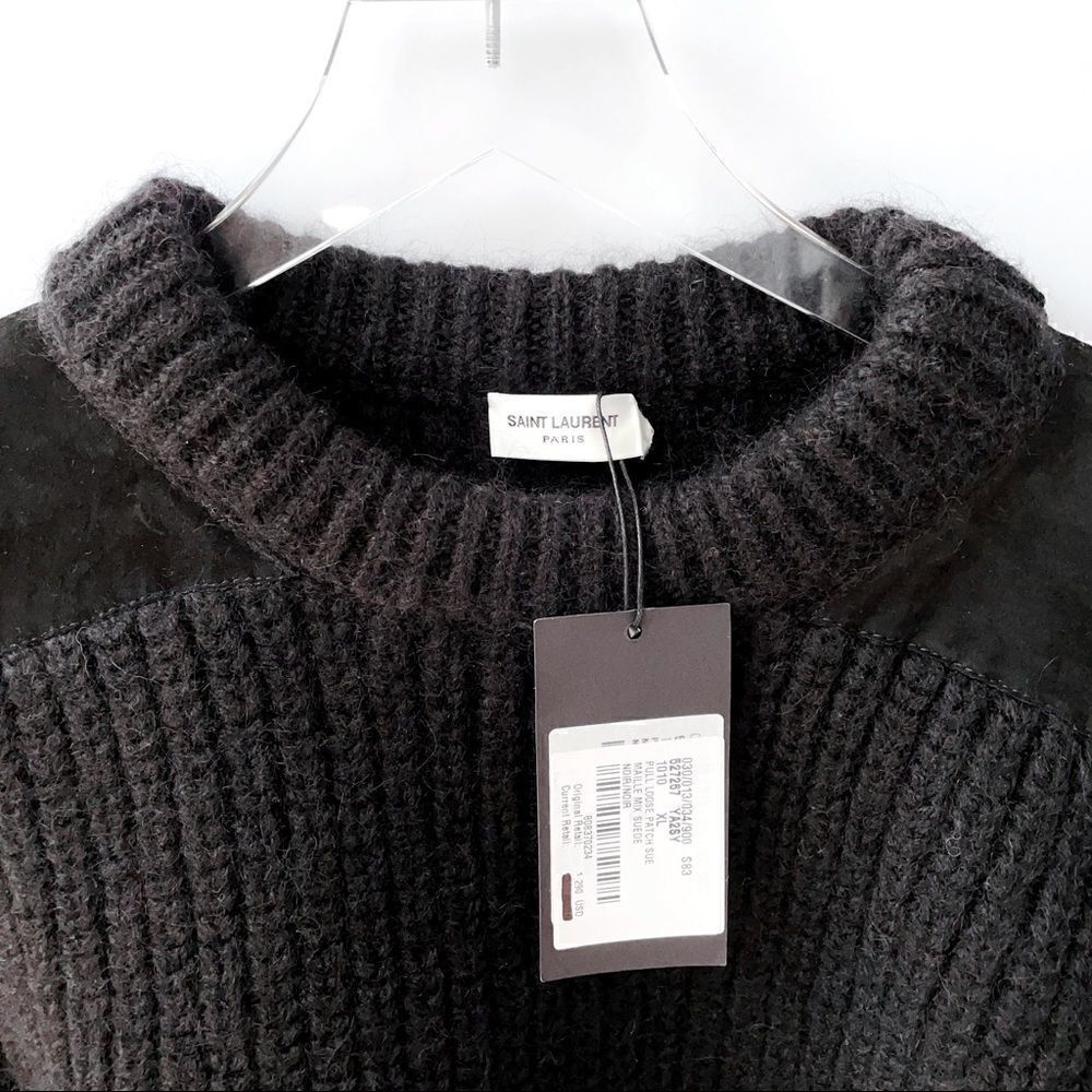⭕️ YSL SAINT LAURENT Sweater Black Wool Suede - Picture 9 of 12